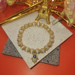 Moonstone Beaded Bracelet With Hamsa Hand Charm